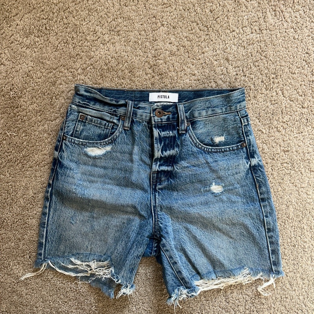 Pistola Blue Distressed Denim Shorts